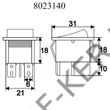 Kép 2/2 - Kapcsoló billenő szögletes  piros 2 állású 2ák STV01 250V 10A 31x22mm 09029PI
