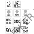Kép 2/3 - Bitfej készlet hex-torx-spline 13 db-s, YT-0421 generátor szerelő készlet Yato
