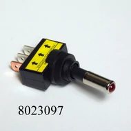 Kapcsoló nyeles szögl. LED-s piros  2állású 12V 20A kör10mm