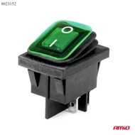 Kapcsoló billenő szögletes zöld 2 állású 2áramkörös 12V/24V 20A vízhatlan 31x22mm 03090 BU13