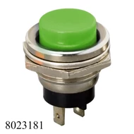 Nyomógomb kerek, fémházas, zöld gombbal, 2A 13mm 09065ZO 250V
