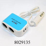 Szivargyújtó elosztó 2-es +2USB port,  vezetékes  SK-802