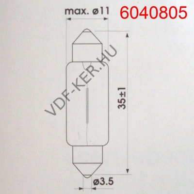Izzó szofita 12V 38mm  5W T11x38 (rövid)