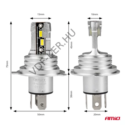 Izzó LED 12V H4 mini 50W PÁR! H4/H19  CANBUS 2225lm 6500K