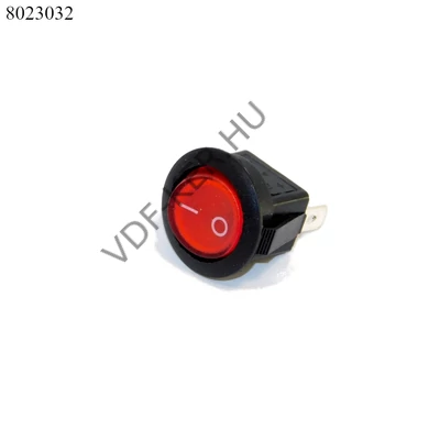 Kapcsoló billenő kerek piros TS132 12V 8A visszajelzős kör 20mm 