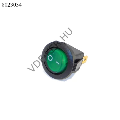 Kapcsoló billenő kerek zöld TS131 12V 8A visszajelzős kör 20mm
