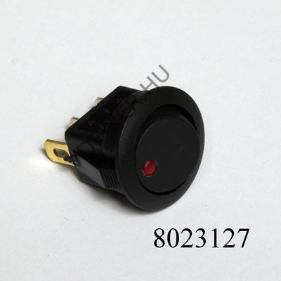Kapcsoló billenő kerek piros AK12 12V 16A visszajelzős 1ák 09042PI kör20mm