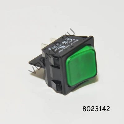 Kapcsoló billenő szögletes zöld 2ák 2állású 250V 10A 31x22mm