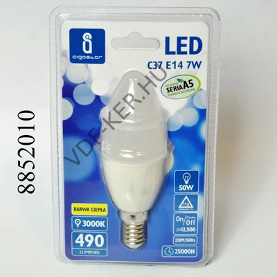 LED izzó 230V 7W, E14 270fok szórásszögű, melegfehér