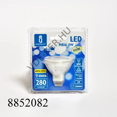 LED izzó 4W spot MR16 foglalattal  melegfehér, 2év garancia